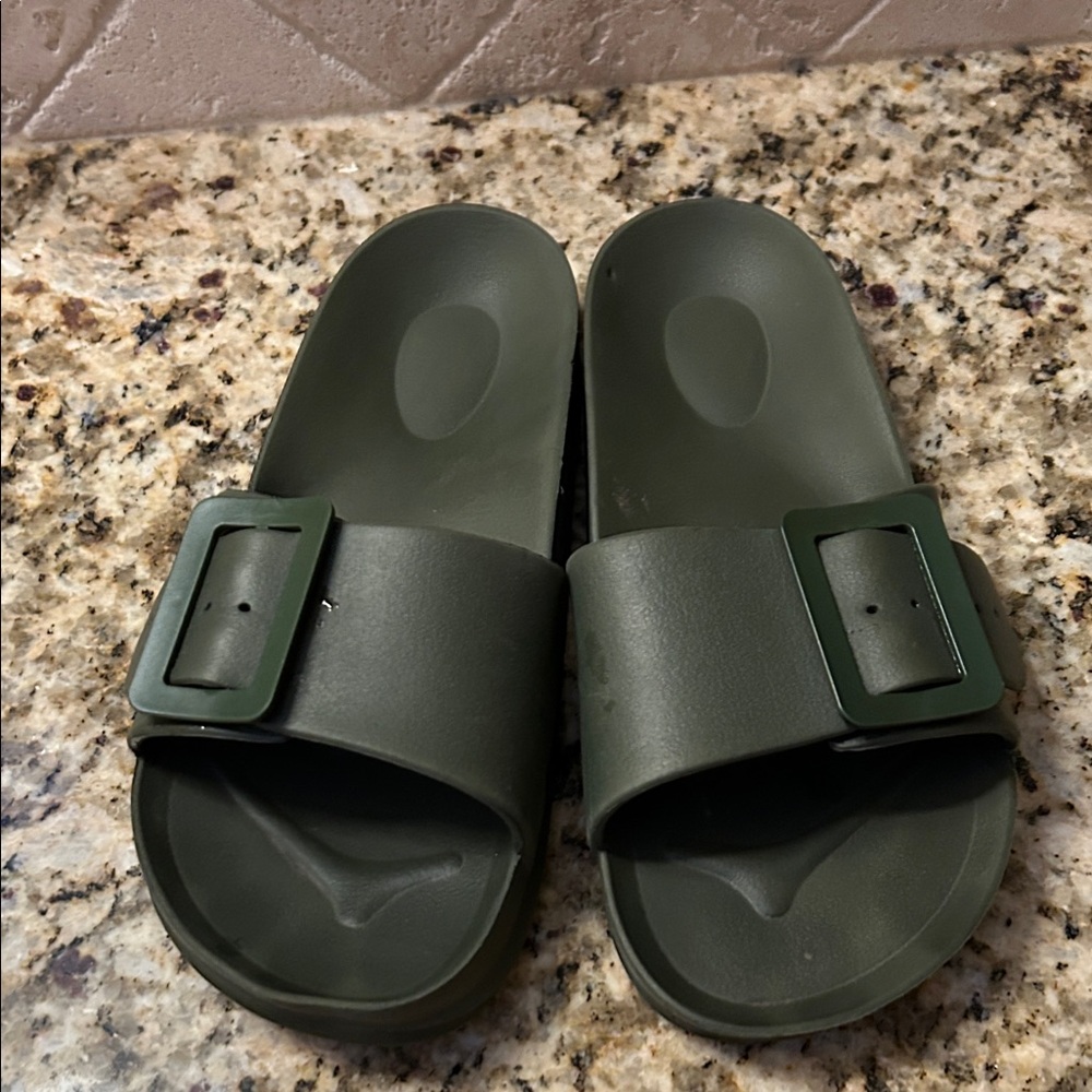 Green Slide Sandals